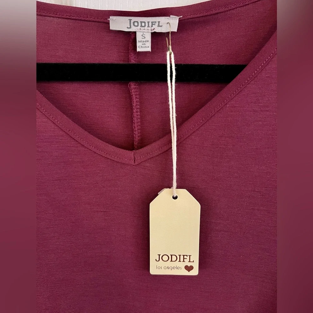 NWT Jodifl Burgundy Long sleeves Dress Boutique Size Small Pockets Midi Casual - Picture 10 of 15